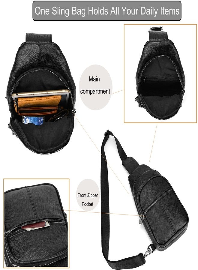 LUUFAN Genuine Leather Chest Bag for Men Women Cross Body Sling Shoulder Messenger Bag with Multiple Pockets for Travel Hiking Outdoor, Black - Image 4